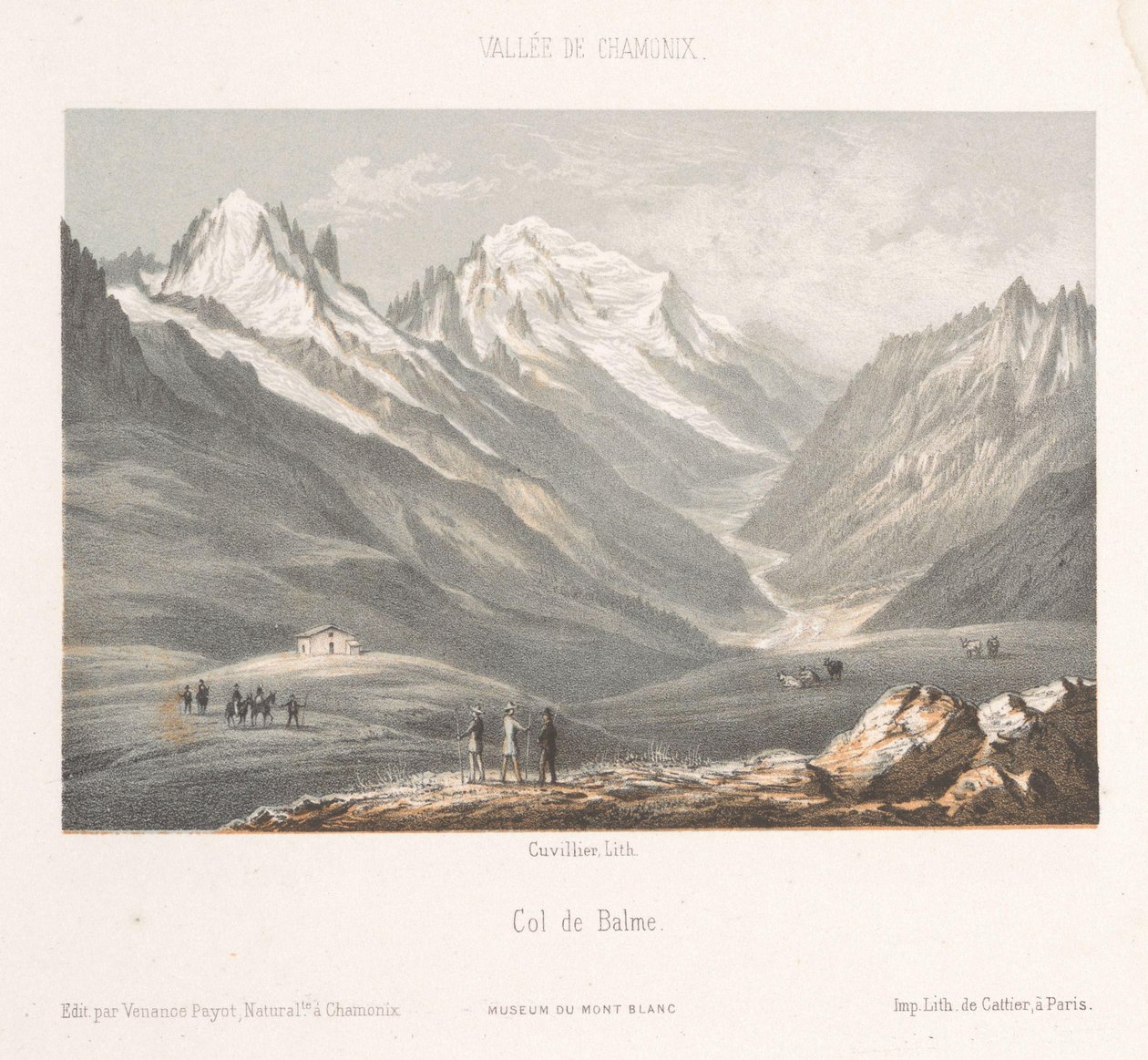 Vista da aldeia de Les Planards na estrada para Montenvers
Les Planaz, chemin du Montanvert (título sobre o objecto)
Memória de Chamonix-Mont-Blanc (título da série)
Museum du Mont-Blanc (título da série) de Ad. Cuvillier