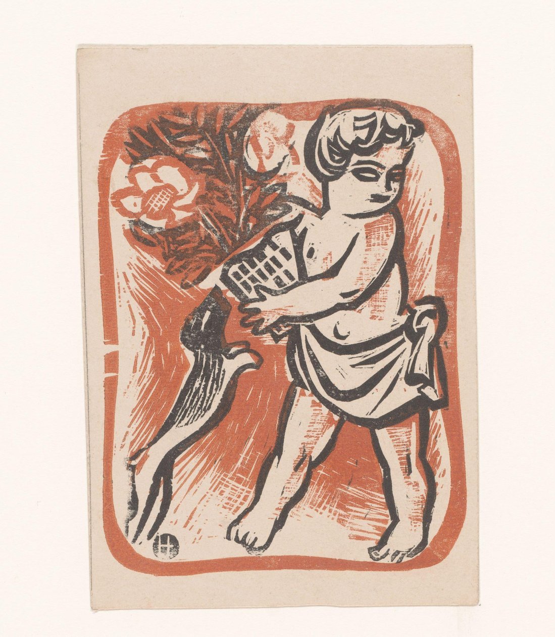 Criança com flores e cão de Ad. Hoffmann