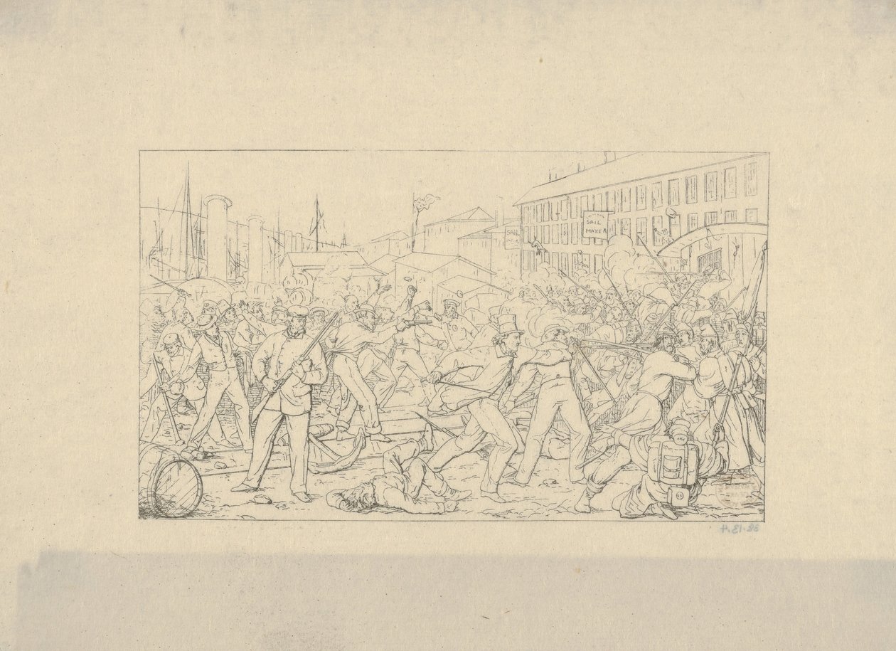 Batalha em Baltimore, 19 de abril de 1861 de Confederate War Etchings, 1861-63. de Adalbert John Volck