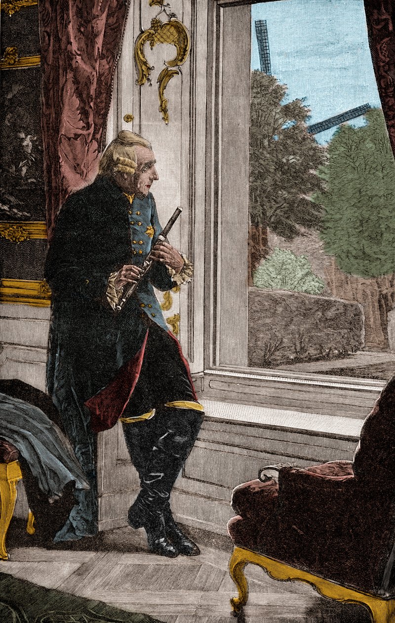 O rei na flauta - FREDERICK II (1712-1786) Conhecido como Frederico, o Grande Rei da Prússia de Adalbert von (after) Roessler