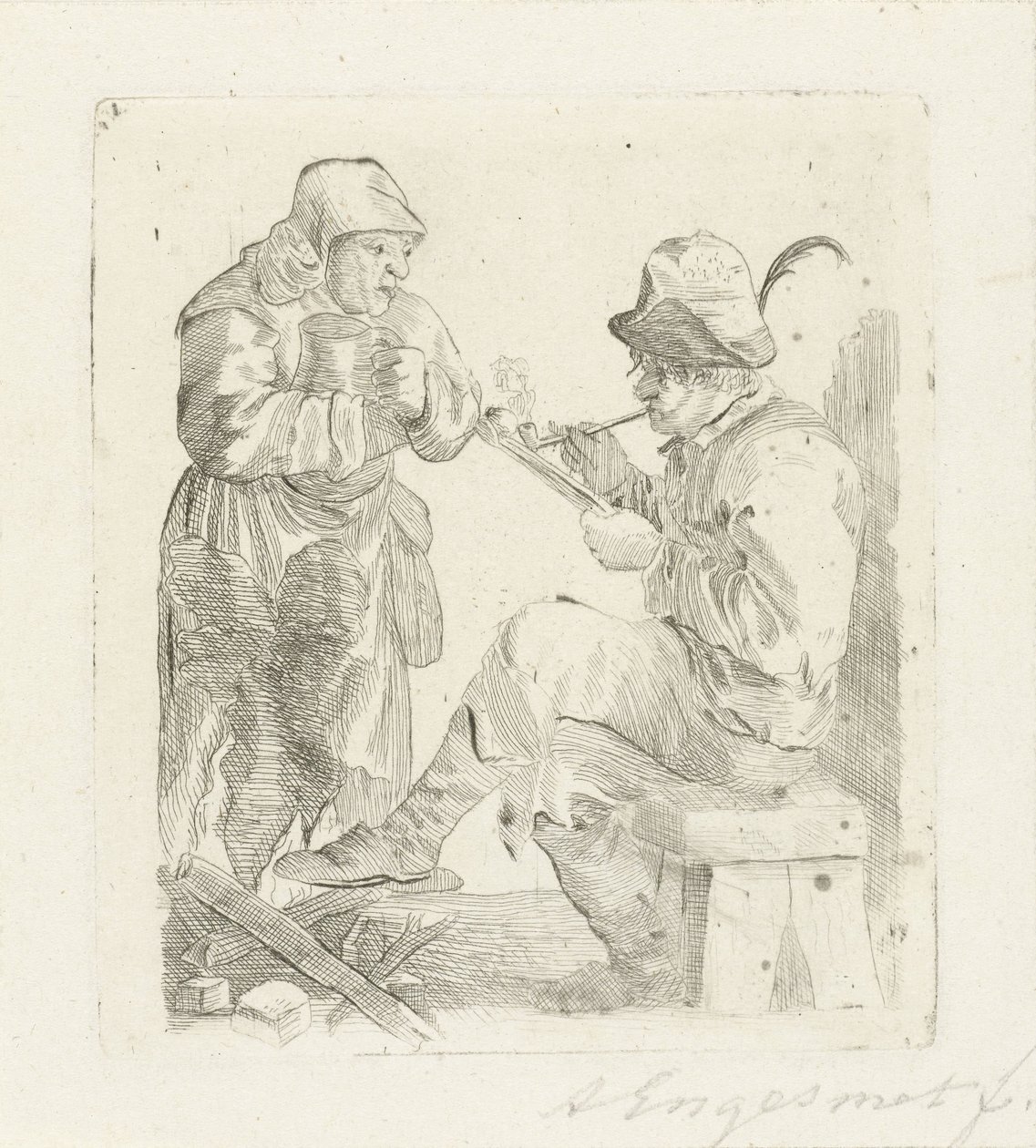 Homem fumador de Adalbertus Engelsmet (signed by artist)