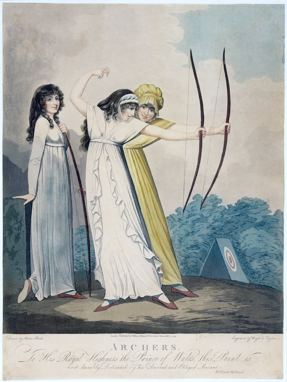 Arqueiros, gravados por JH Wright (fl.1795-1838) e Conrad Ziegler, 1799 (aquatint) de Adam Buck