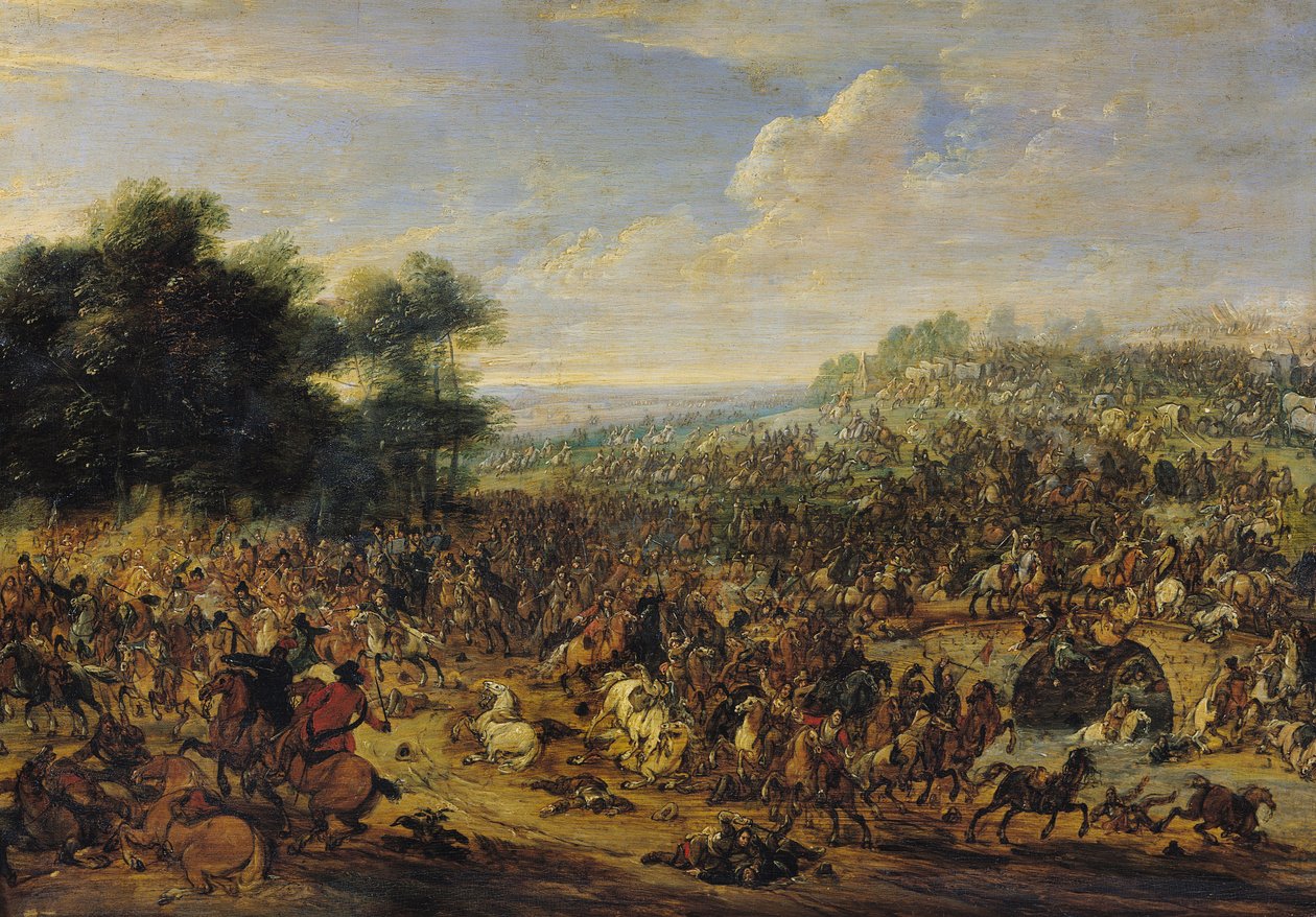 Batalha perto de uma ponte de Adam Frans van der Meulen