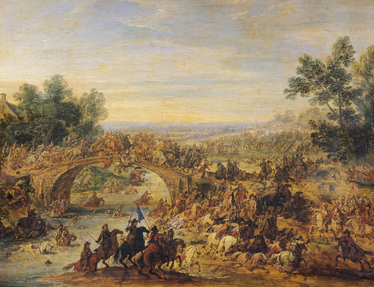 Batalha de cavalaria em uma ponte de Adam Frans van der Meulen