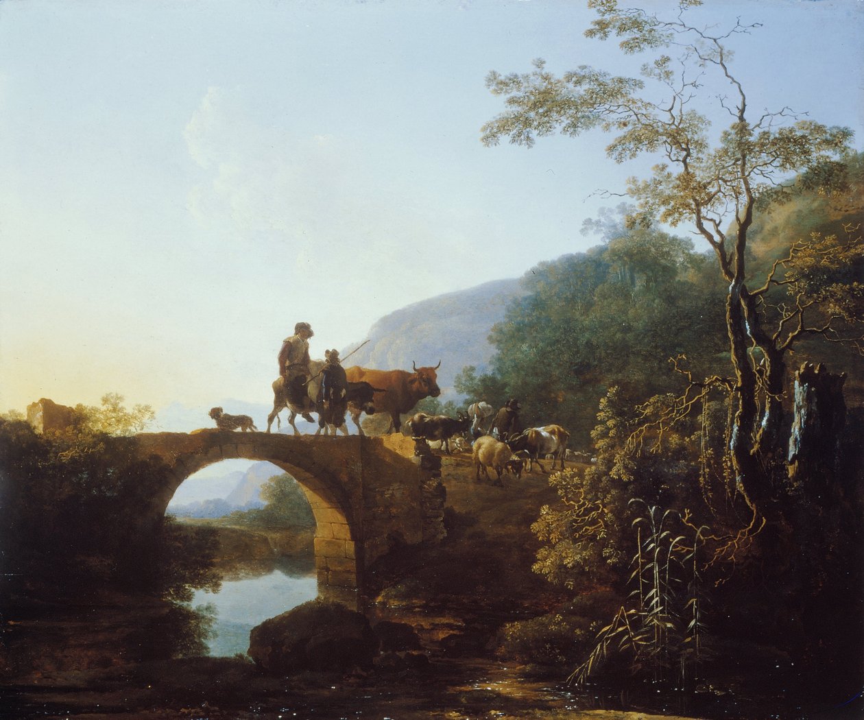 Ponte em uma paisagem italiana de Adam Pynacker