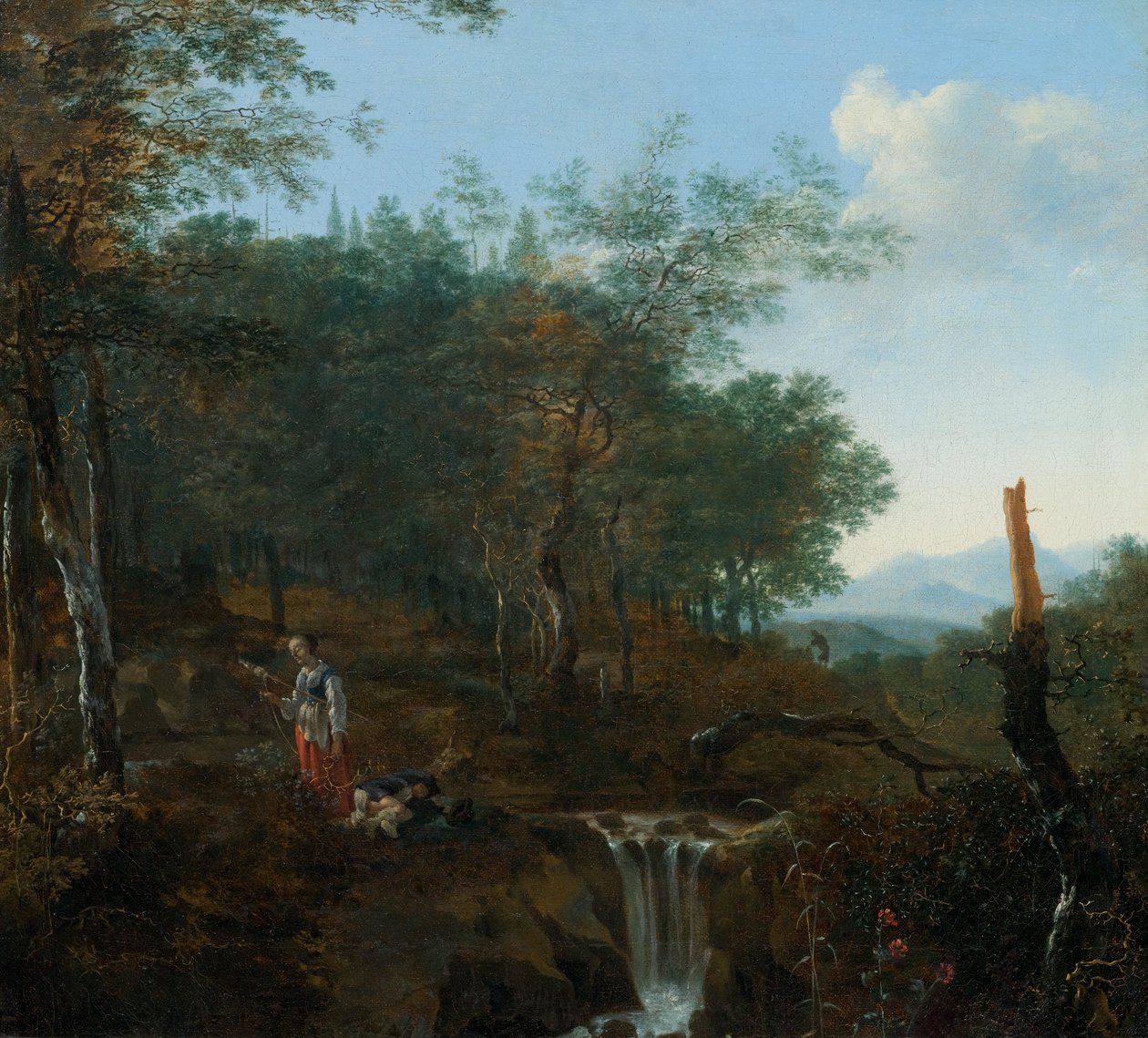 Paisagem da floresta com cascata de Adam Pynacker
