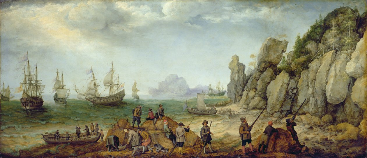 Caça à cabra selvagem na costa, 1620 (ver também 152264) de Adam Willaerts