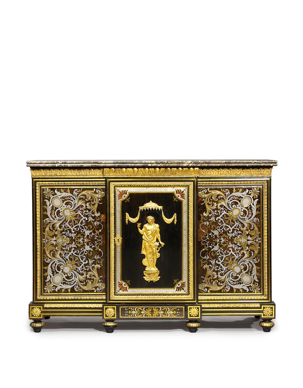 Gabinete lateral Luís XVI, encomendado pelo Marchand-Mercier Claude-François Julliot, incorporando painéis de marchetaria Luís XIV, c.1775-1800 (montado em ormolu, bronze e estanho incrustado em ébano e tartaruga de Adam (attr. to) Weisweiler