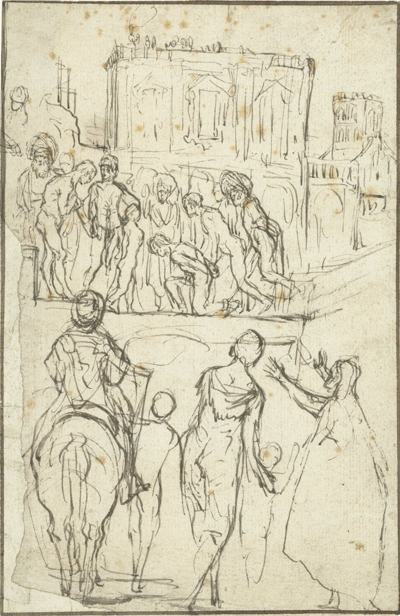 Alemão: Josephus wird von Nicanor vor Kaiser Vespasianus geführt Josephus é liderado por Nicanor antes do Imperador Vespasiano de Adam Elsheimer