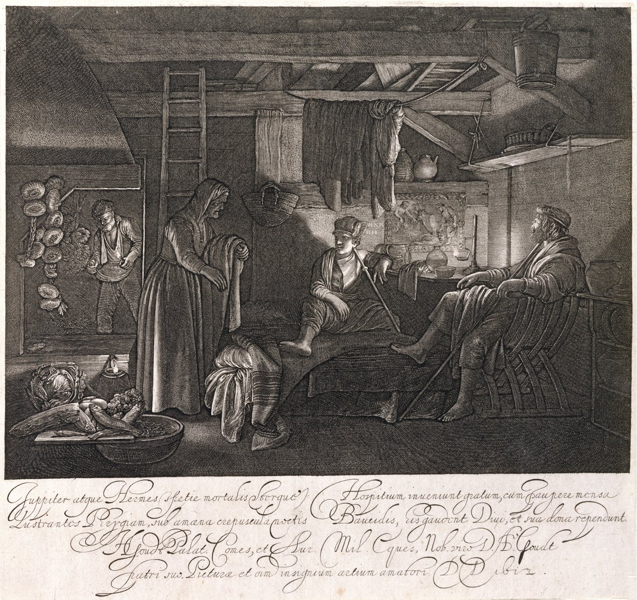 A Casa de Filemom e Baucis, gravada pelo Conde Hendrik Goudt (1585-1630) de Adam Elsheimer