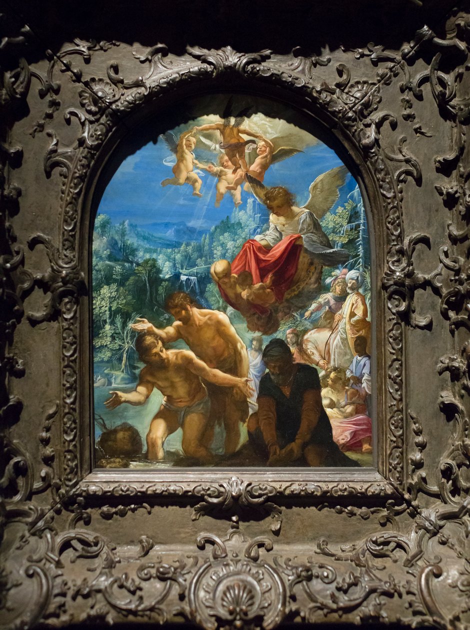 O batismo de Cristo, c.1598-1600 (óleo sobre cobre) de Adam Elsheimer