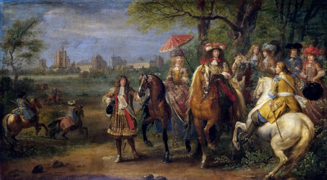 Chateau de Vincennes com Louis XIV e Marie Therese com sua corte em 1669 de Adam Frans Meulen van der