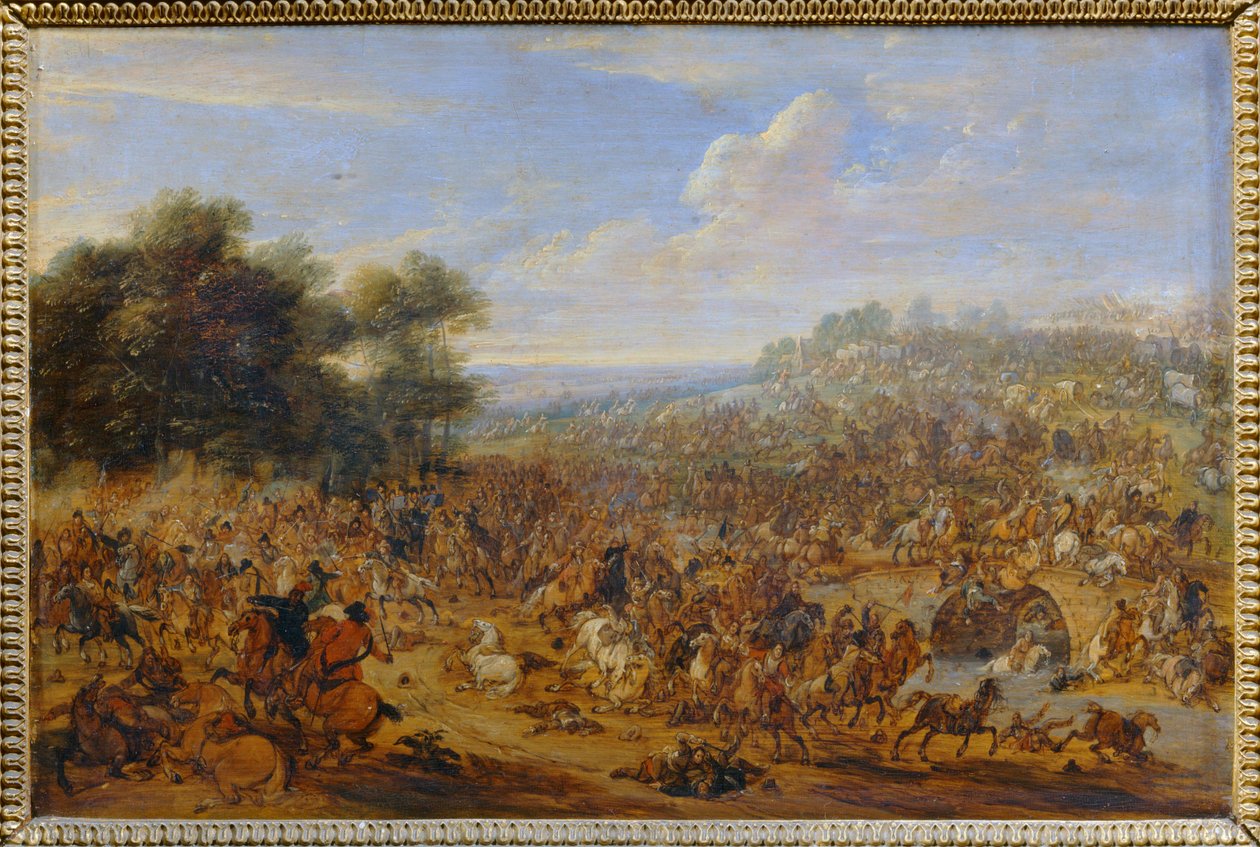 Batalha perto de uma ponte ... de Adam Frans van der (circle of) Meulen