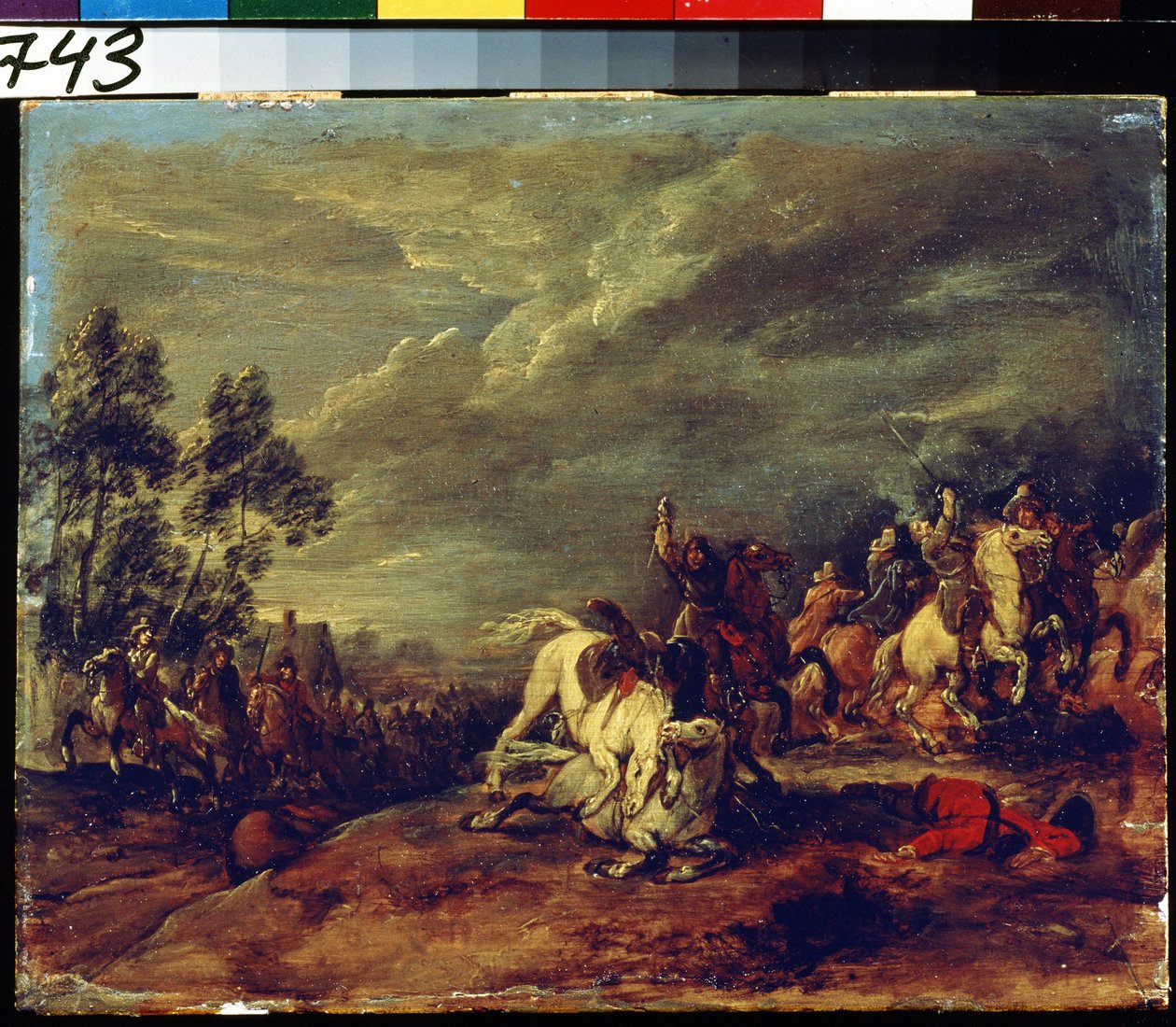 Batalha. Uma batalha. Pintando Adam Frans van der Meulen (1632-1690). Óleo sobre madeira. Arte flamenga, estilo barroco. Museu Pushkin de Belas Artes, Moscou. de Adam Frans van der Meulen
