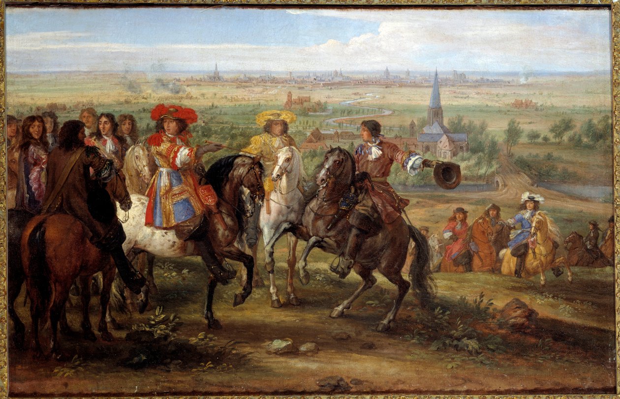 Rei Luís XIV perante a priora de Fives na sede de Lille em Agosto de 1667 Pintura de Adam Frans Van der Meulen (1632-1690) (ec.flam.) 1667 Sol. 0,52x0,8 m - Rei Luís XIV no cerco de Lille em frente ao Priorado de Fives, agosto de 1667. Pintura por Anúncio de Adam Frans van der Meulen