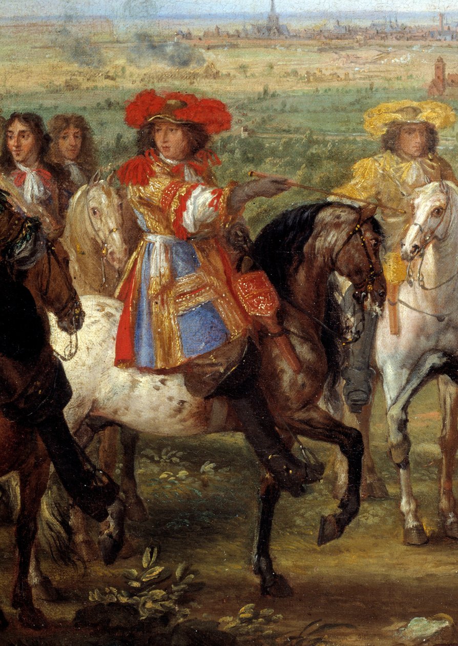 Rei Luís XIV perante a priora de Fives na sede de Lille, em Agosto de 1667 Detalhe representando o rei. Pintura de Adam Van der Meulen (1632-1690) (ec.flam.) 1667 Sol. 0,52x0,8 m de Adam Frans van der Meulen