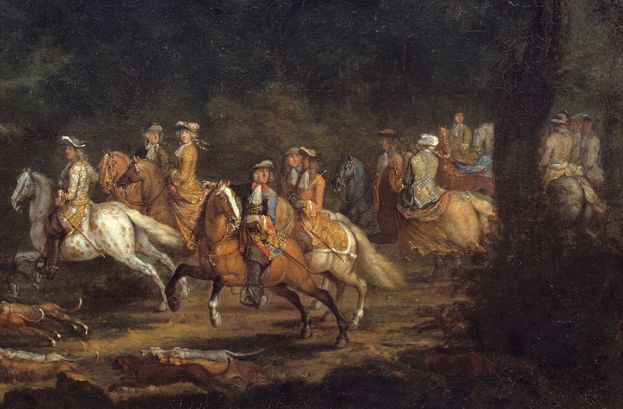 O Rei Luís XIV tem a Caça aos Pormenores. Pintura de Adam Francois Van Der Meulen (1632-1690) de Adam Frans van der Meulen