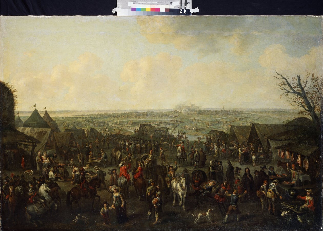 ""O cerco de uma cidade" (O cerco de uma cidade) Cena da vida cotidiana em uma cidade sitiada. Pintura de Adam Frans van der Meulen (1632-1690) Museu Hermitage do século XVII São Petersburgo de Adam Frans van der Meulen