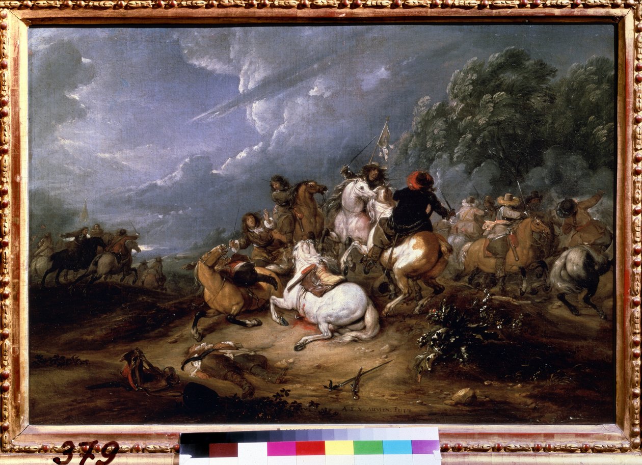 "" The Skirmish "" (Cavalry Skirmish) Pintura de Adam Frans van der Meulen (1632-1690) 1660 Museu Pushkin, Moscou de Adam Frans van der Meulen