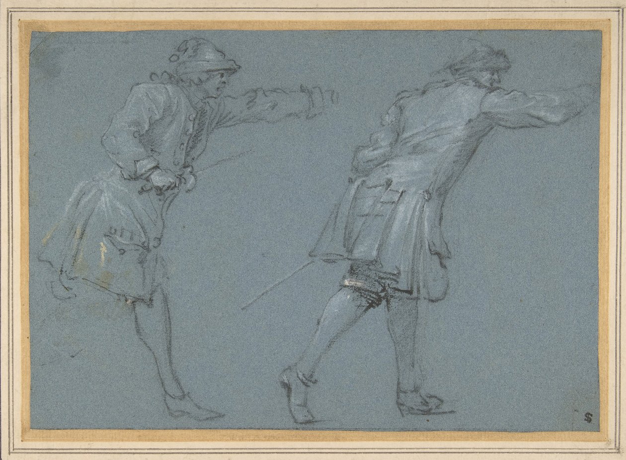 Estudo de dois soldados lutando com espadas, século XVII. de Adam Frans van der Meulen