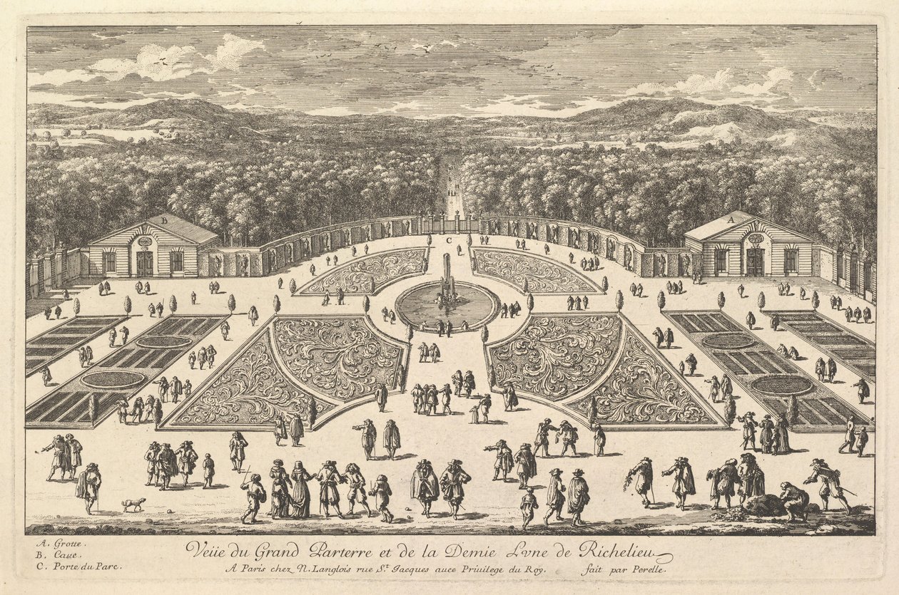 Veüe du Grand Parterre e a meia lua de Richelieu, século XVII. de Adam Perelle