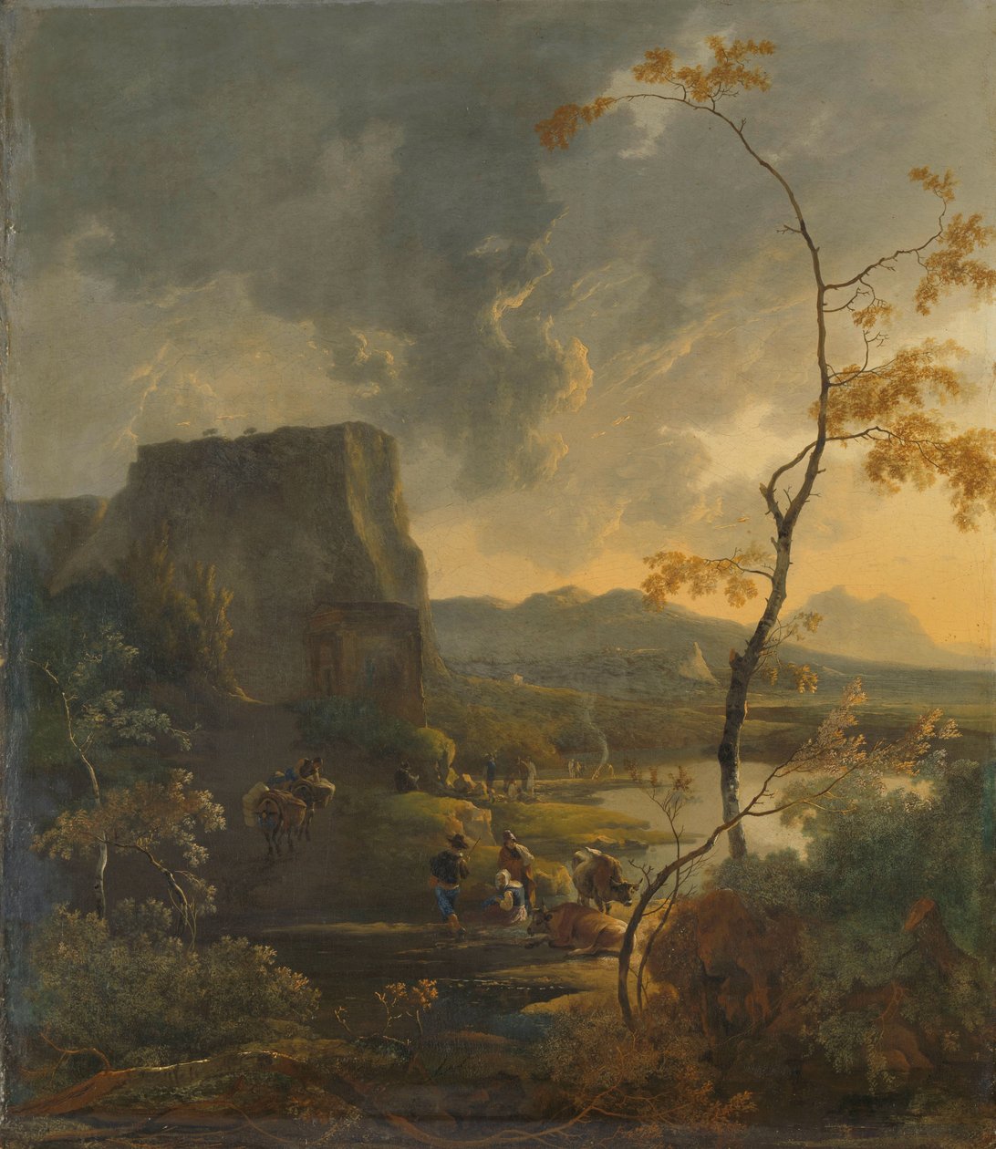 Paisagem italiana com Tempietto antigo de Adam Pijnacker