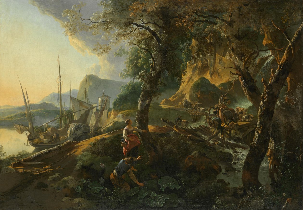 Paisagem com uma ponte a desmoronar-se de Adam Pynacker