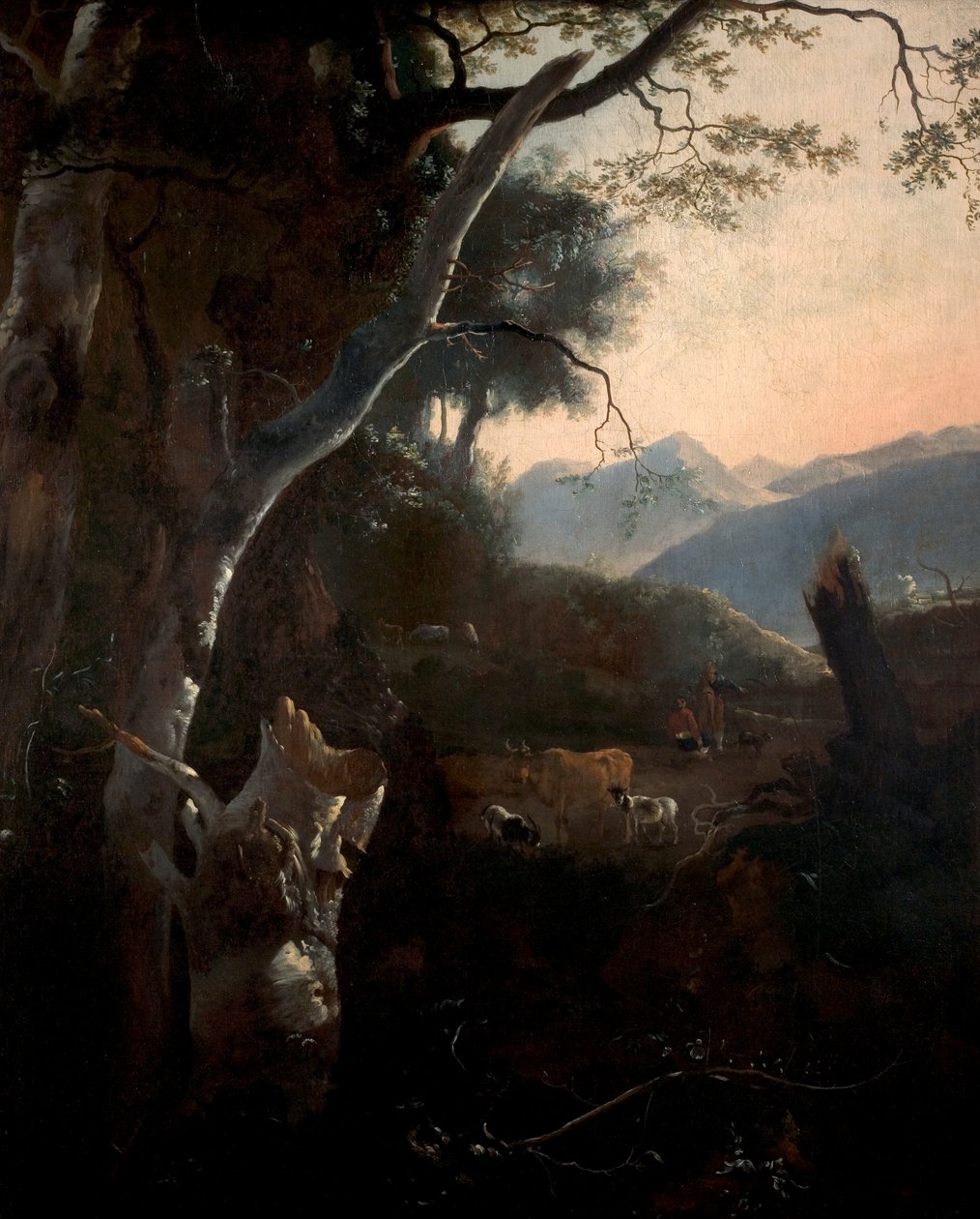 Paisagem montanhosa com camponeses, vacas e cabras de Adam Pynacker