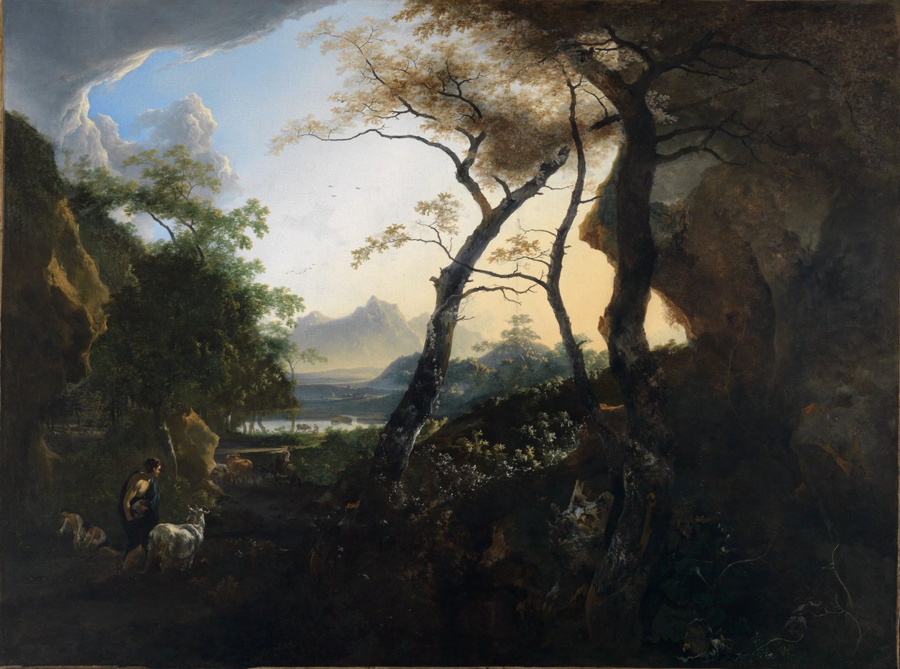 Paisagem florestal com pastores de Adam Pynacker