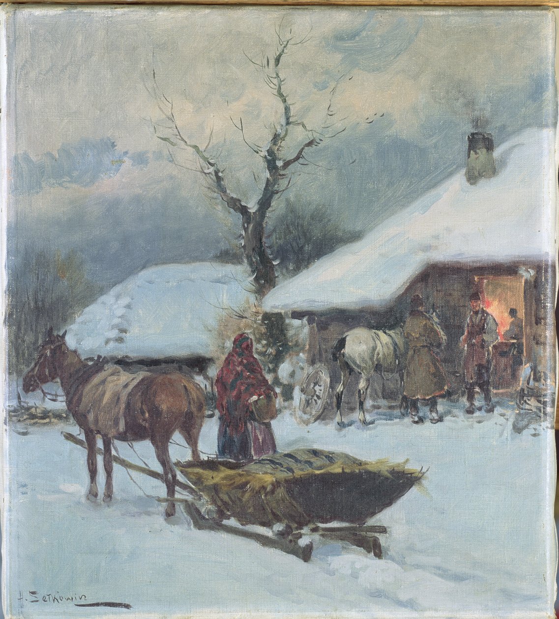 Trenós na frente de uma casa, 1930 de Adam Setkowicz