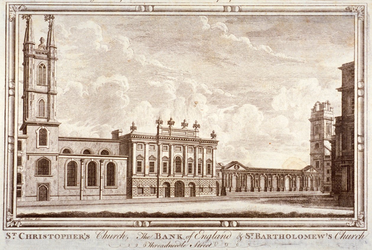 Banco da Inglaterra, St Christopher-le-Stocks e St Bartholomew-by-the-Exchange, Londres, c1775 de Adam Smith