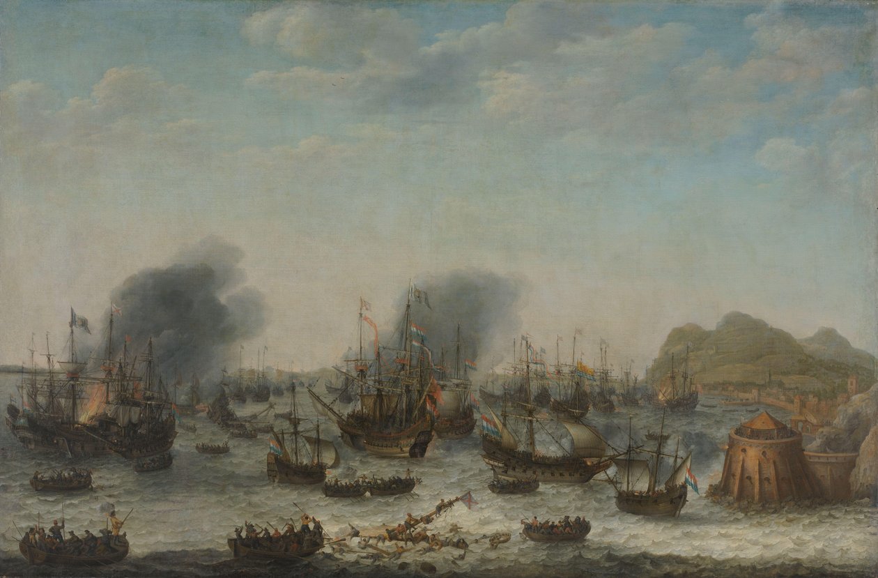 A derrota dos espanhóis em Gibraltar por uma frota holandesa sob o comando do almirante Jacob van Heemskerck, 25 de abril de 1607 de Adam Willaerts (signed by artist)