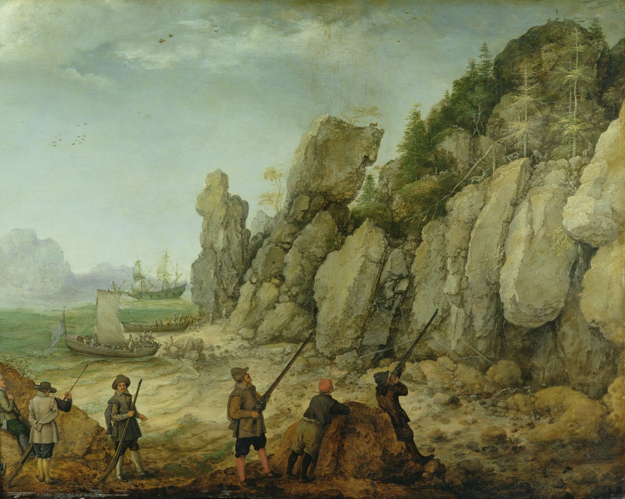 Detalhe da caça de cabra selvagem na costa, 1620 de Adam Willaerts