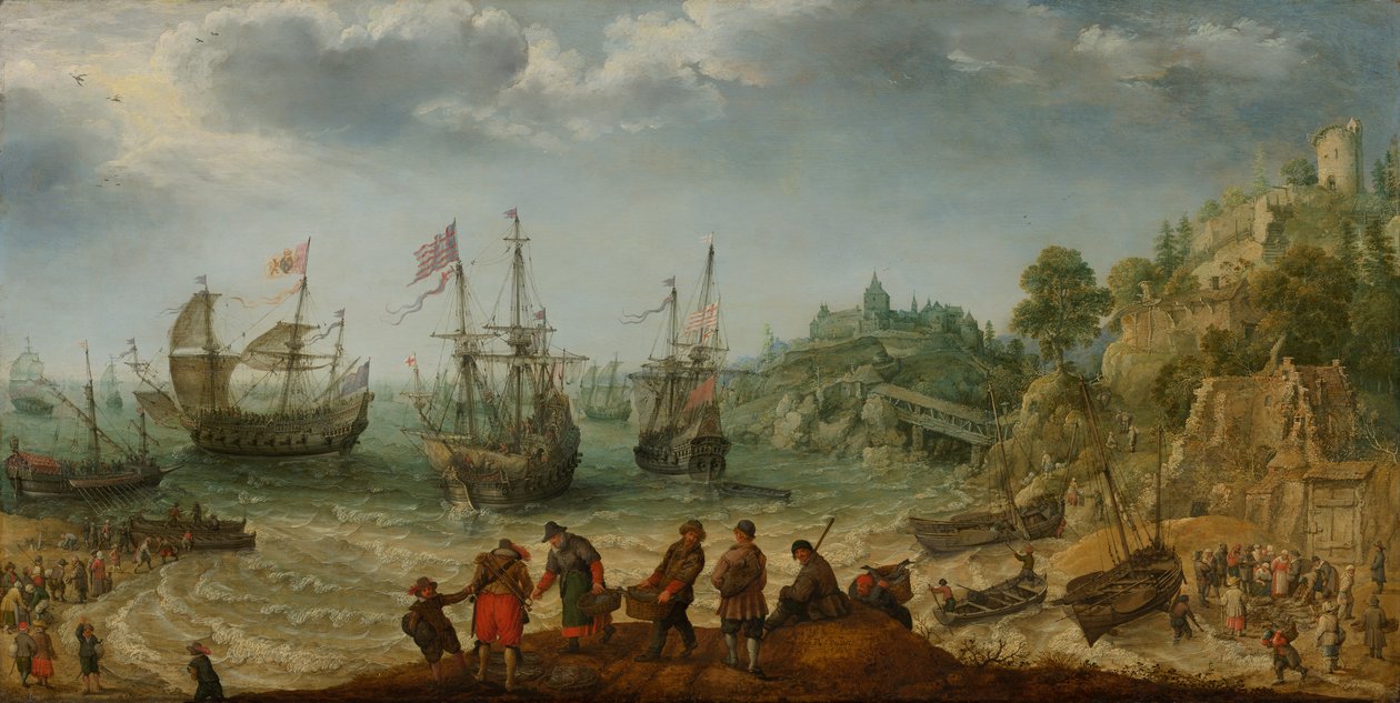 Navios fora de uma costa rochosa, 1621 de Adam Willaerts