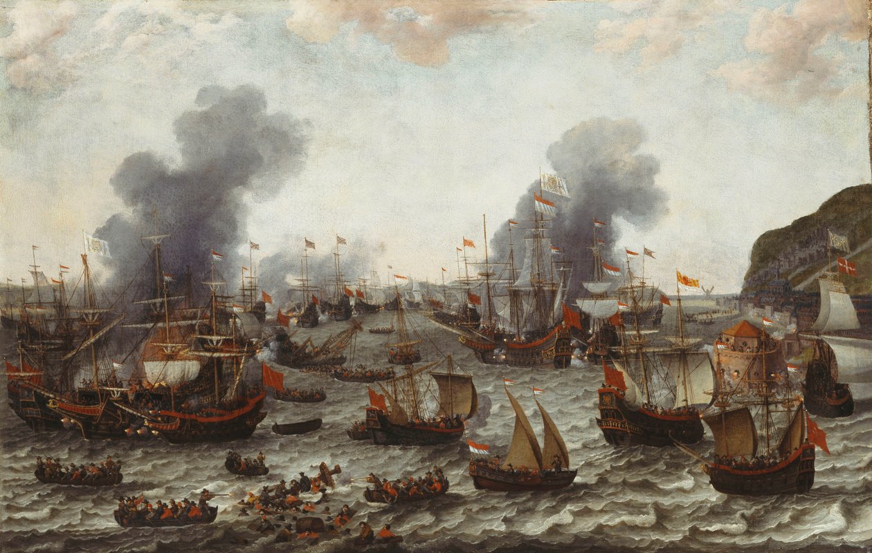 A Batalha de Gibraltar, entre as frotas holandesa e espanhola, 25 de abril de 1607, 1639 de Adam Willaerts