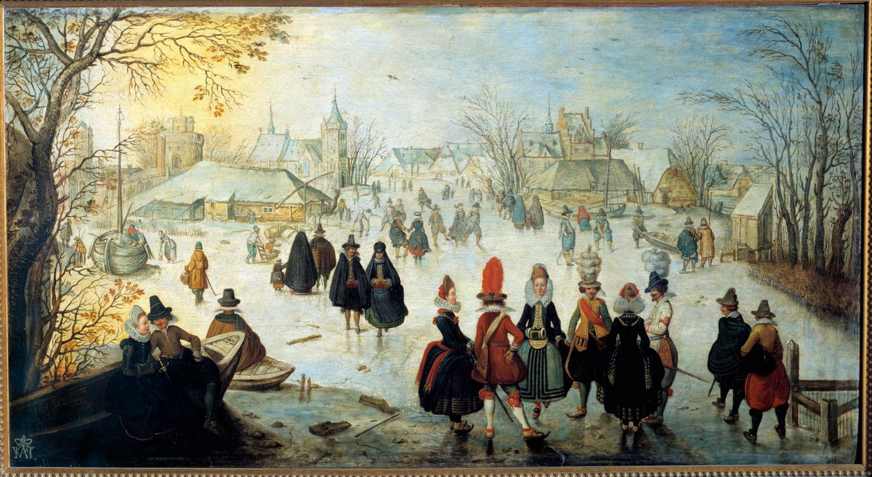 Les skaters Painting by Adam Van Breen (1599-1665) 17th Century Sun. 0,35x0,65 m de Adam van Breen