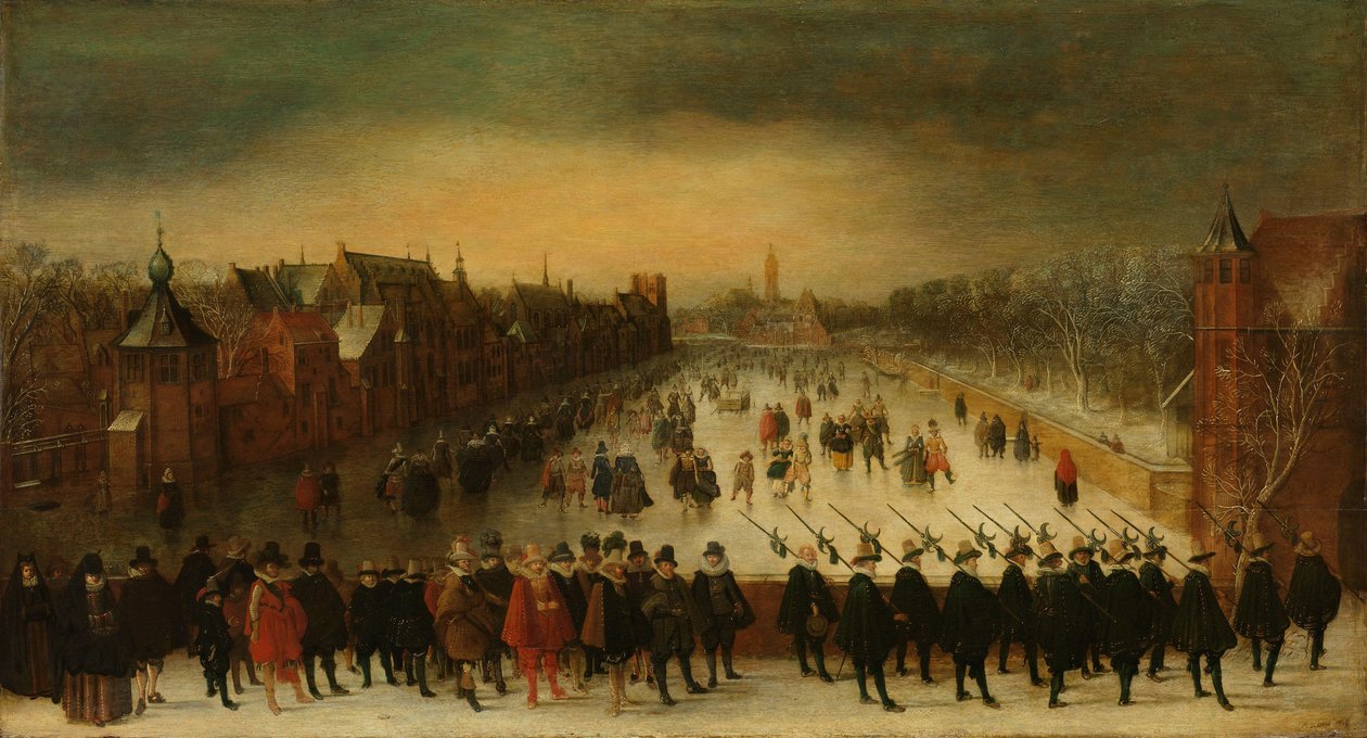 O Vijverberg, Haia, no Inverno, com o Príncipe Maurits e o seu Retinue em Primeiro Plano de Adam van Breen