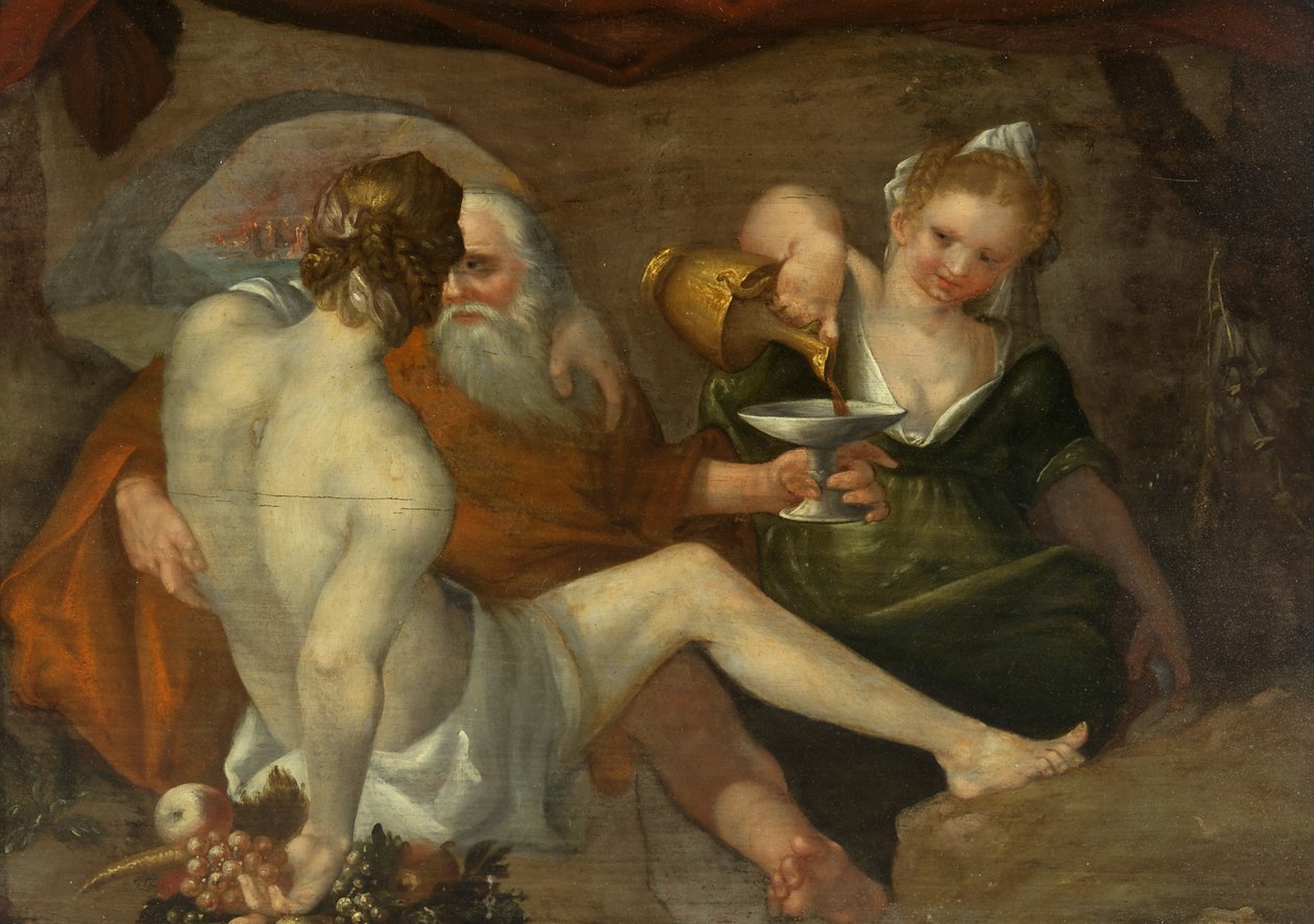 Lot e suas filhas (óleo no painel) de Adam van Noort