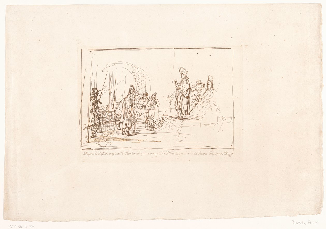 Arguido levado perante os seus juízes Seis gravuras após desenhos de Rembrandt, mantidas na Hofbibliothek em Viena (título da série) Seis estampes gravées d