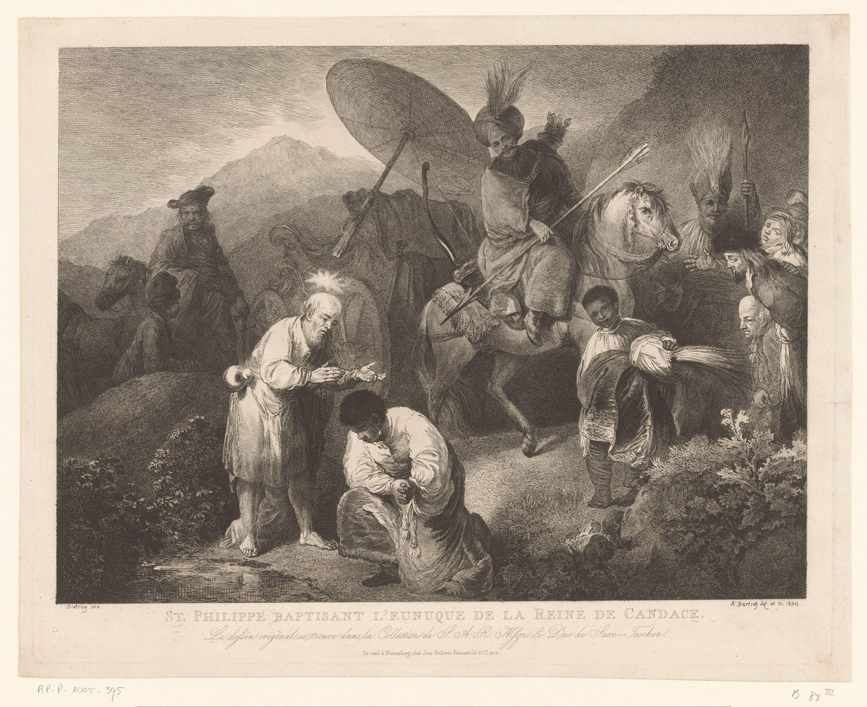 De doop van de kamerling door Philippus São Filipe batizando o eunuco da Rainha de Candace (título no objeto) de Adam von Bartsch