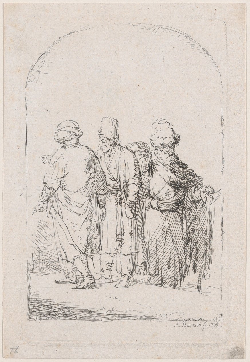 Grupo de quatro homens de pé em traje oriental, 1795. de Adam von Bartsch