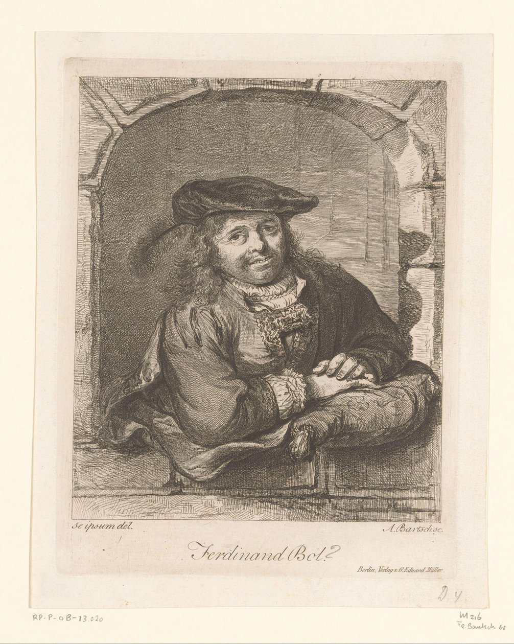Retrato de Ferdinand Bol numa janela de Adam von Bartsch