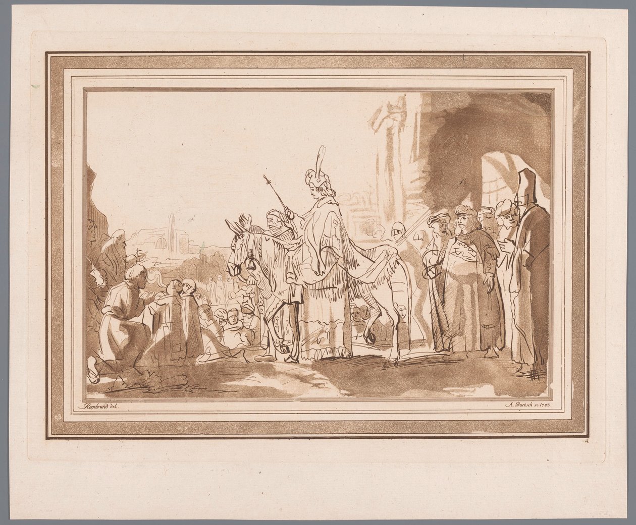 Salomão montado no jumento de Davi Impressões após desenhos de Rembrandt mantidos na Hofbibliothek em Viena (título da série) Recueil d