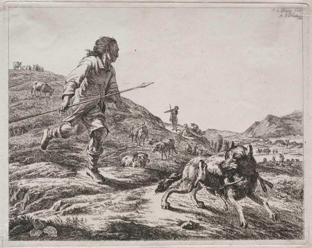 Pastor Perseguindo um Lobo, 1803. de Adam von Bartsch