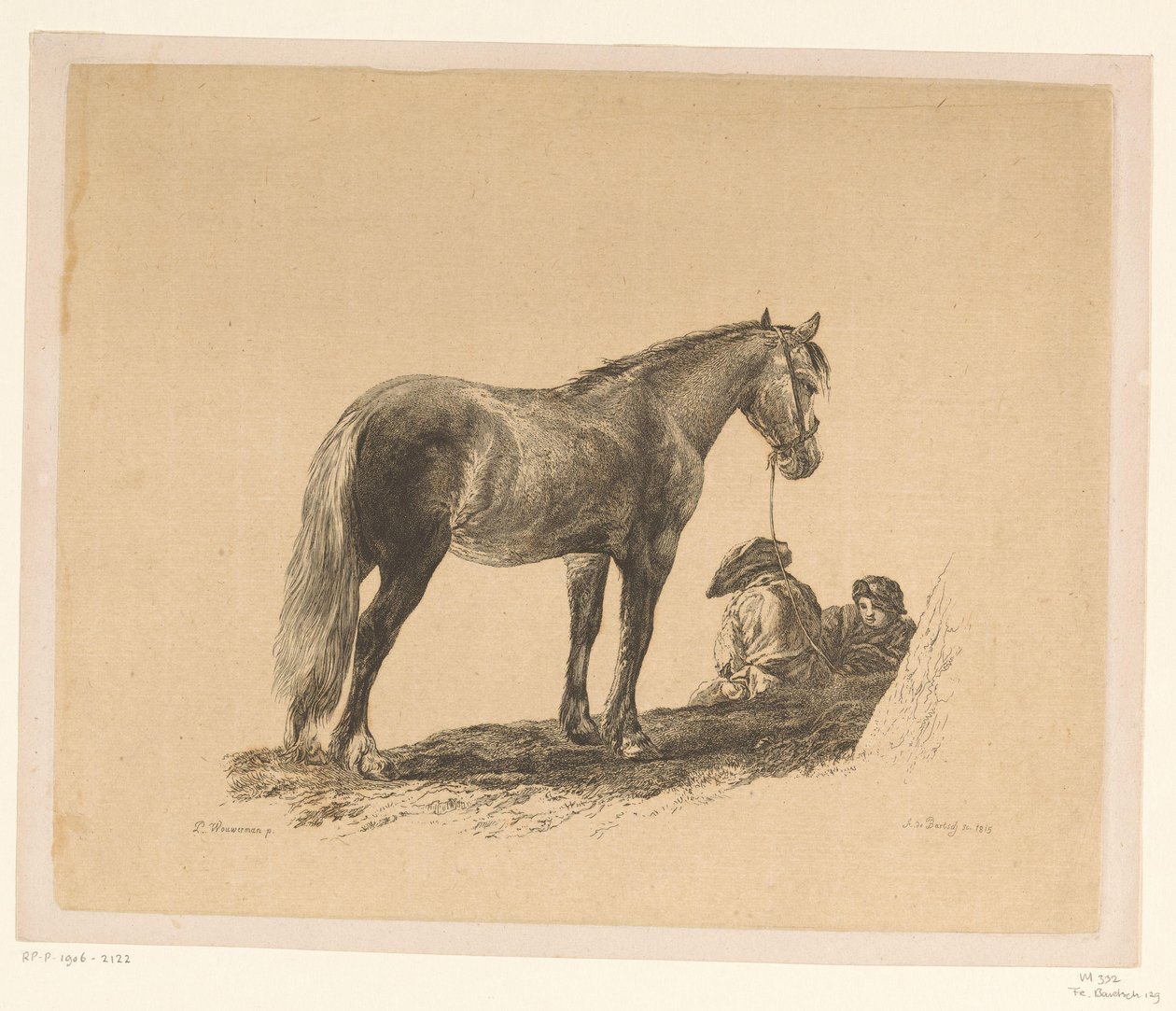 Cavalo de pé com dois homens sentados no chão
Seis estampas após desenhos de Adam von Bartsch na colecção de Heinrich Xaver Ritter von Hauer (título da série)
Seis estampas gravées par Adam de Bartsch d