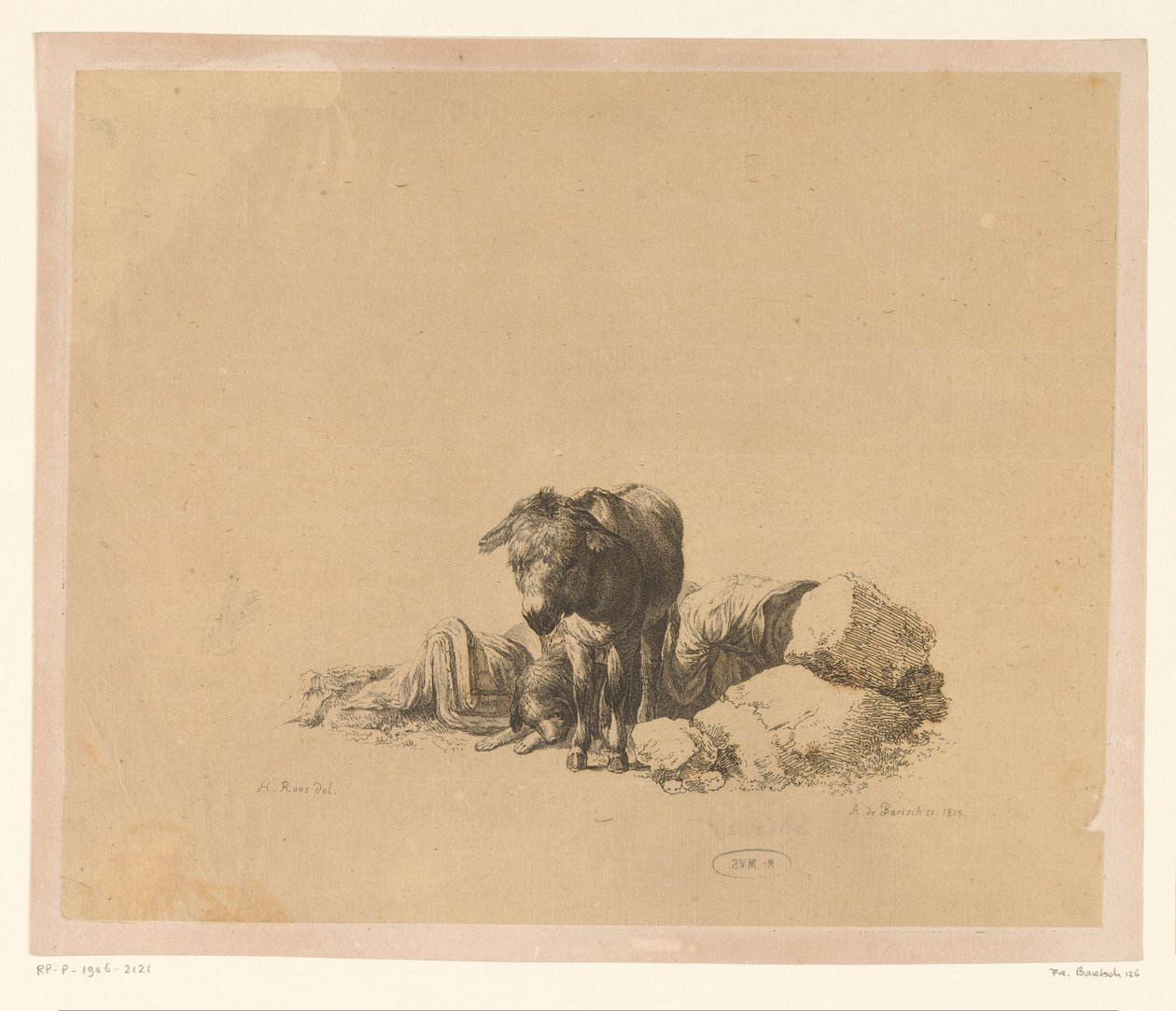 Pavimento de pé em frente de um cão reclinável e de um homem adormecido
Seis estampas após desenhos de Adam von Bartsch na colecção de Heinrich Xaver Ritter von Hauer (título da série)
Six estampes gravées par Adam de Bartsch d