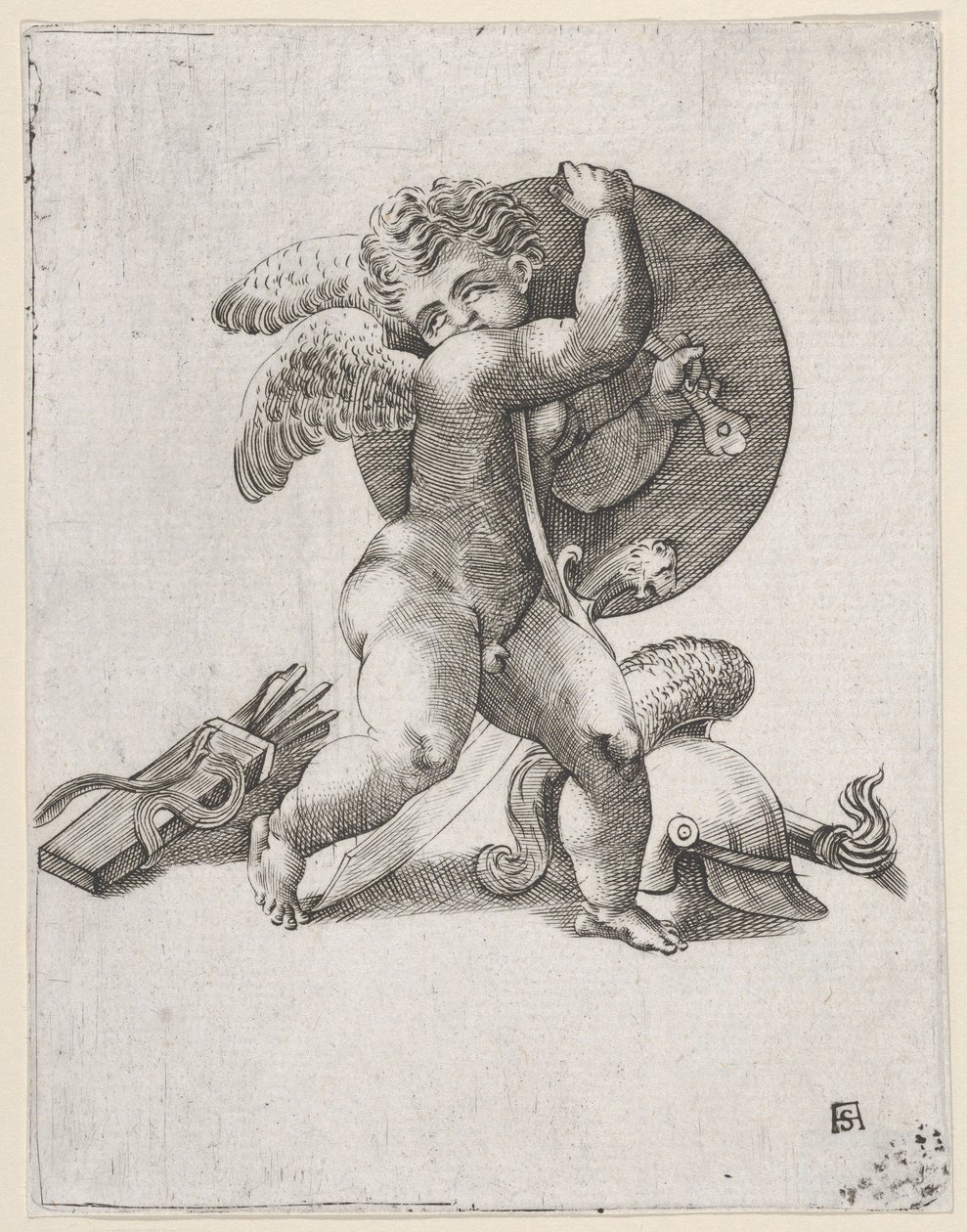 Cupido com Armas de Marte, c1547-62. de Adamo Scultori