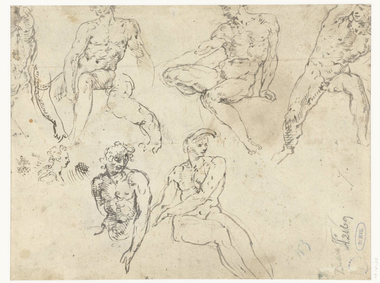 Estudos de homens nus sentados, os Ignudi de Adamo Scultori