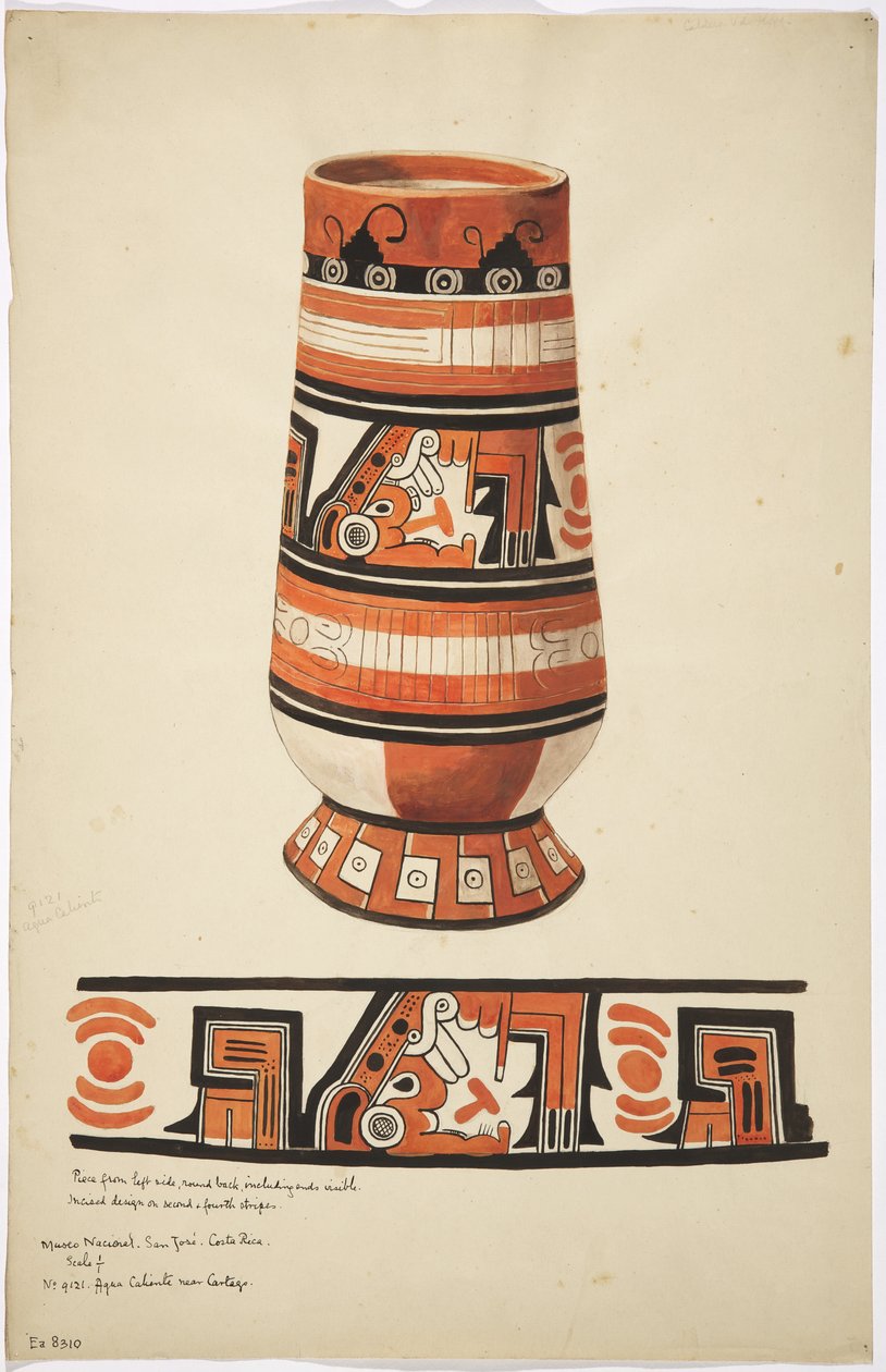 Um frasco e seu desenho de Aqua Caliente, perto de Cartago, Costa Rica (aguarela) de Adela Breton