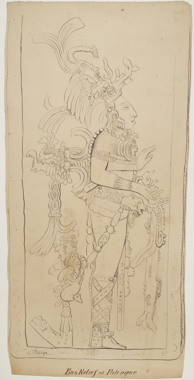 Bas Relief em Palenque, México (tinta preta e grafite) de Adela Breton